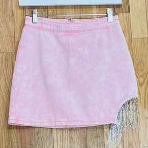 Pink Rhinestone Fringe Mini Skirt